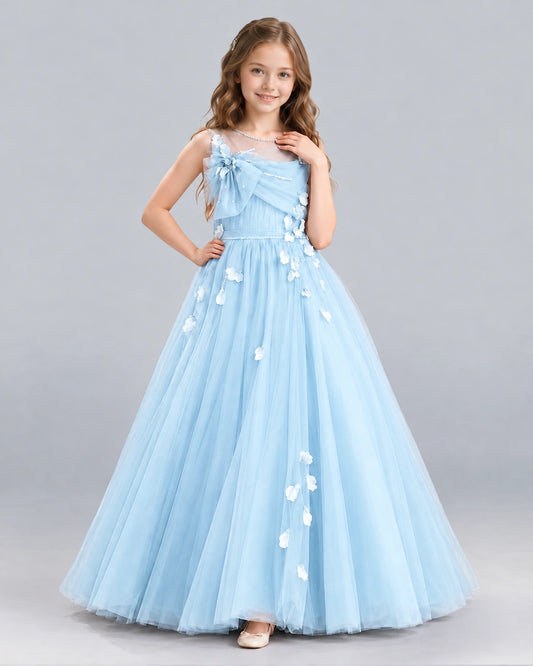 Baby Blue Ball Gown Girls Formal Dress Front