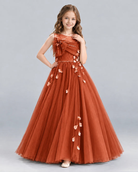 Burnt Orange Ball Gown Girls Formal Dress Front