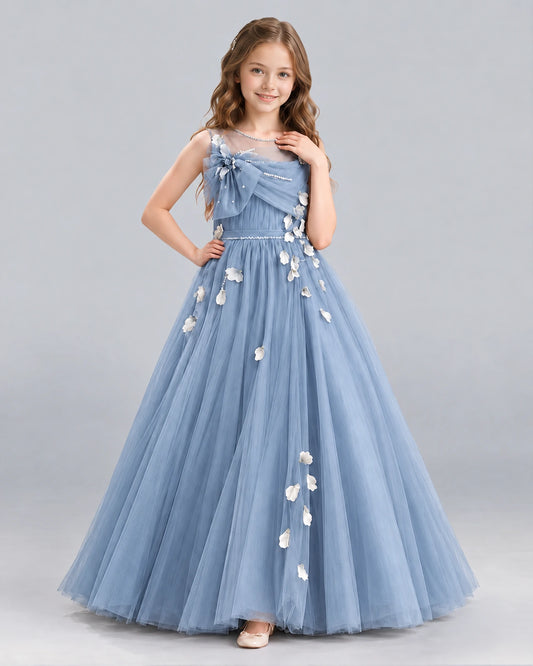 Dusty Blue Ball Gown Girls Formal Dress Front