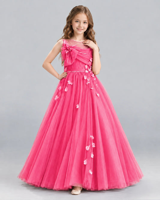 Hot Pink Ball Gown Girls Formal Dress Front