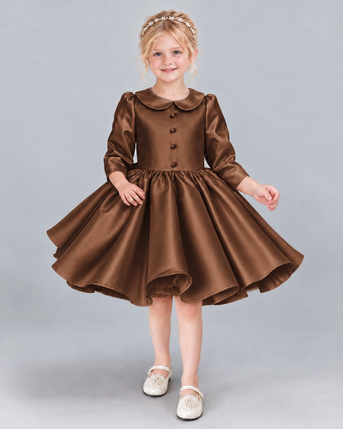 Chocolate A-line Girls Formal Dress Front