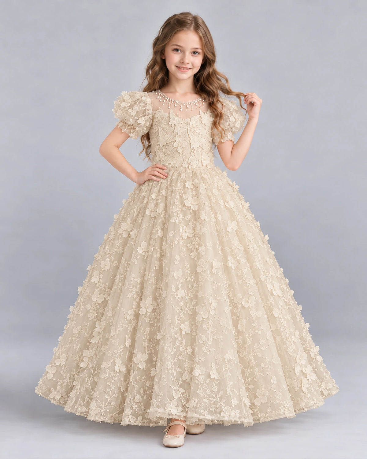 Champagne Ball Gown Flower Girl Dress Front