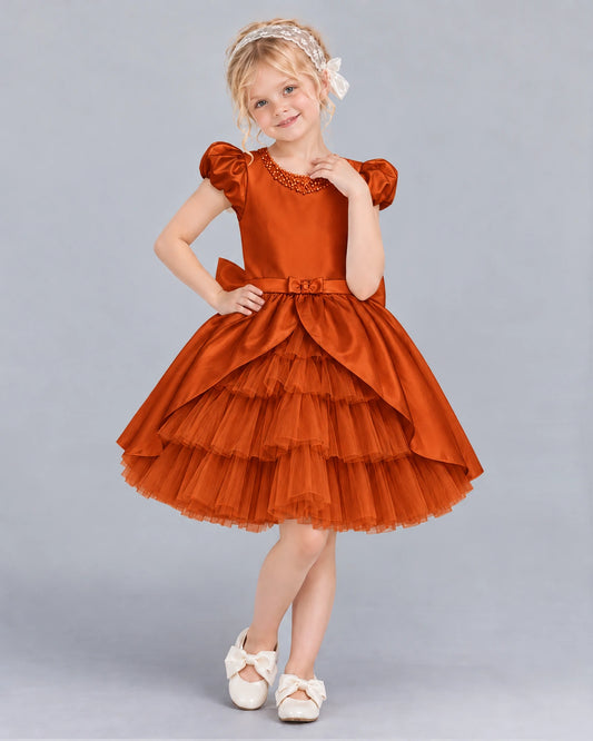 Burnt Orange Ball Gown Girls Formal Dress Front