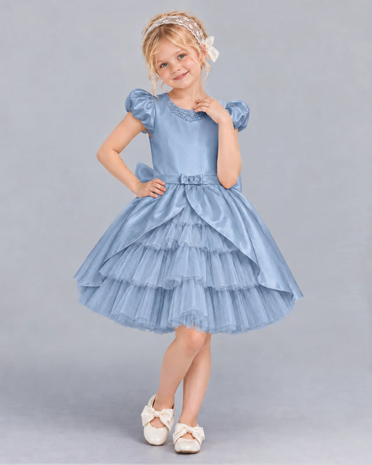 Dusty Blue Ball Gown Girls Formal Dress Front