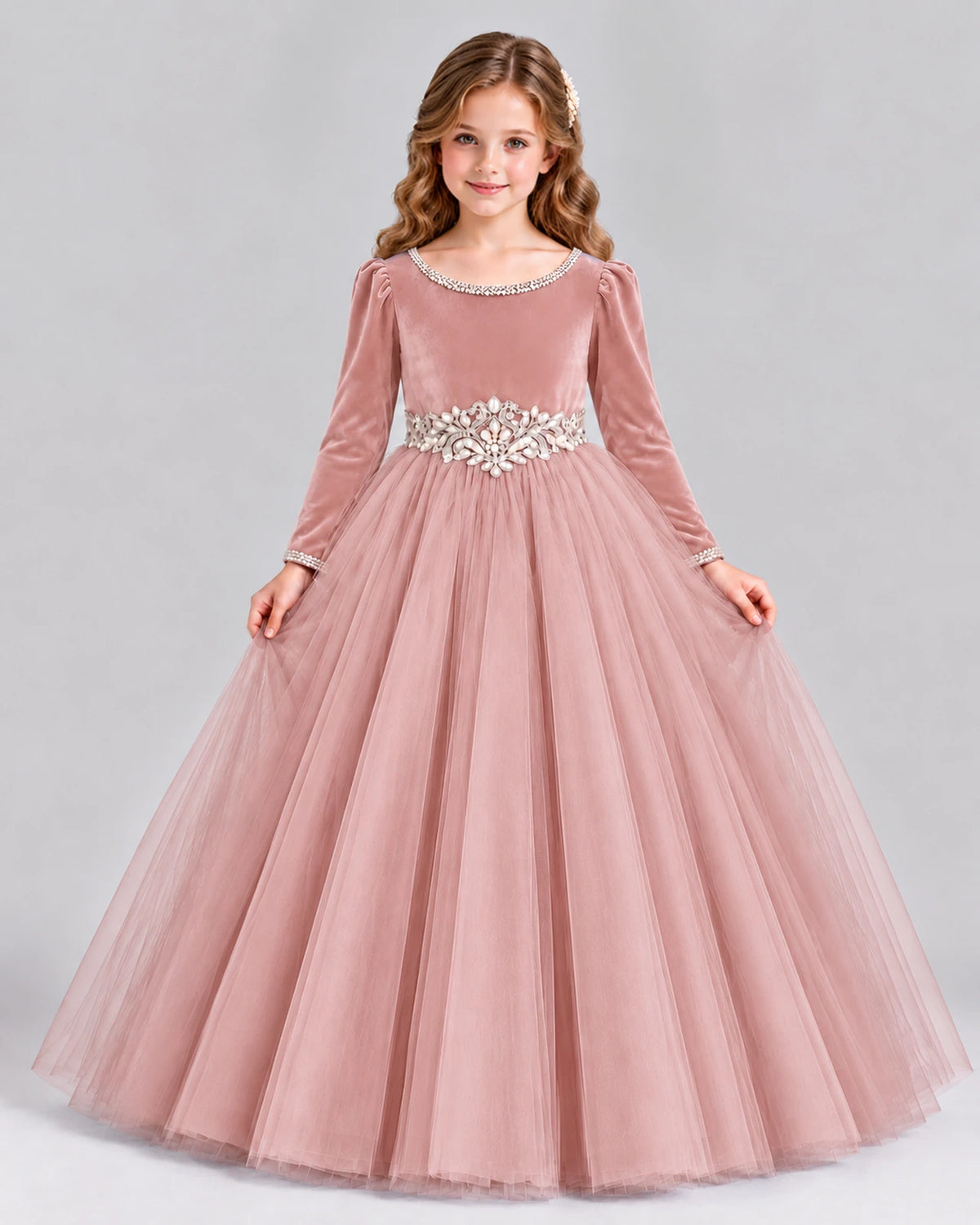 Dusty Rose Ball Gown Girls Formal Dress Front