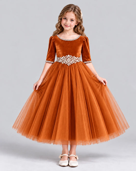 Burnt Orange Ball Gown Girls Formal Dress Front