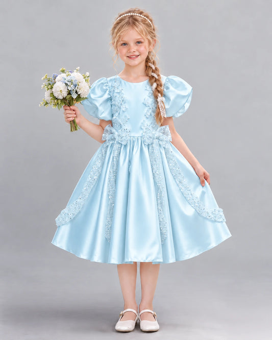 Baby Blue A-line Girls Formal Dress Front