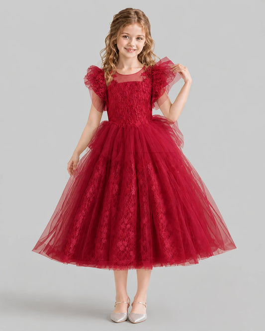 Burgundy Ball Gown Flower Girl Dresses Front