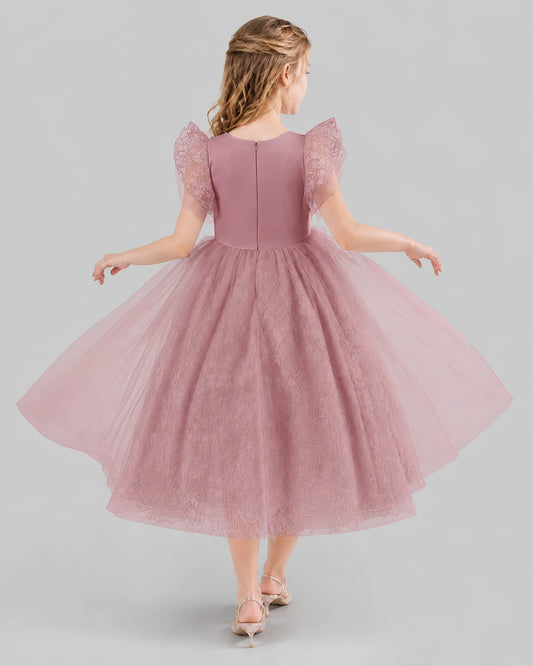 Dusty Rose Ball Gown Flower Girl Dresses Back