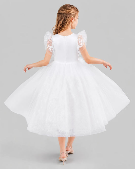 White Ball Gown Flower Girl Dresses Back