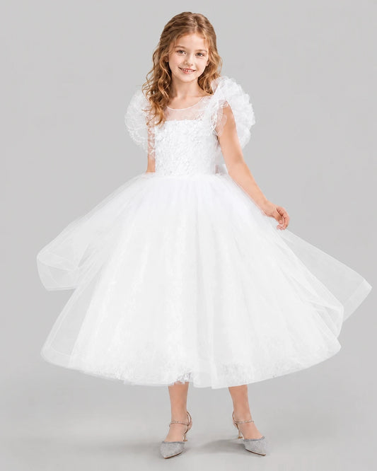 White Ball Gown Flower Girl Dresses Side
