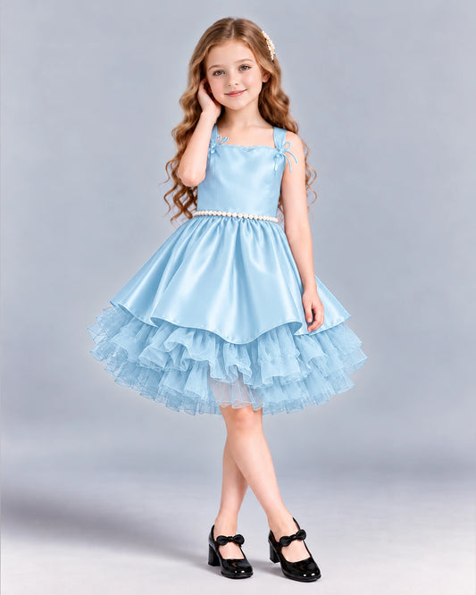 Baby Blue A-line Girls Formal Dress Front