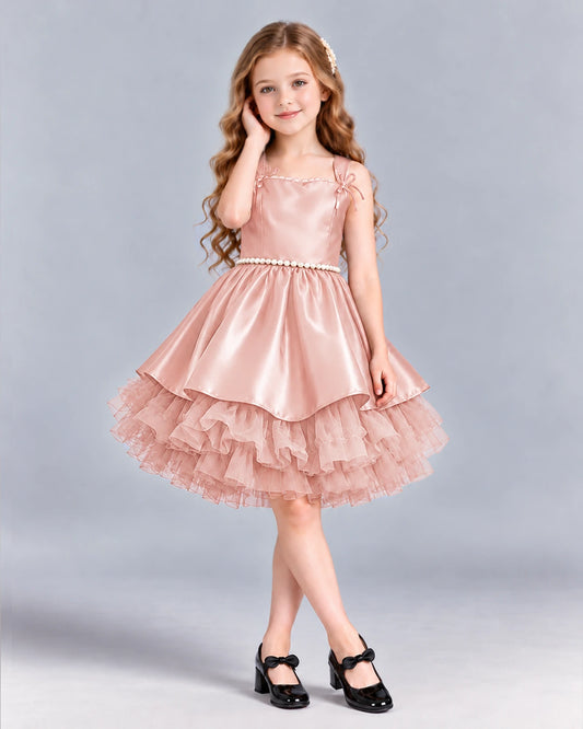 Blush Pink A-line Girls Formal Dress Front