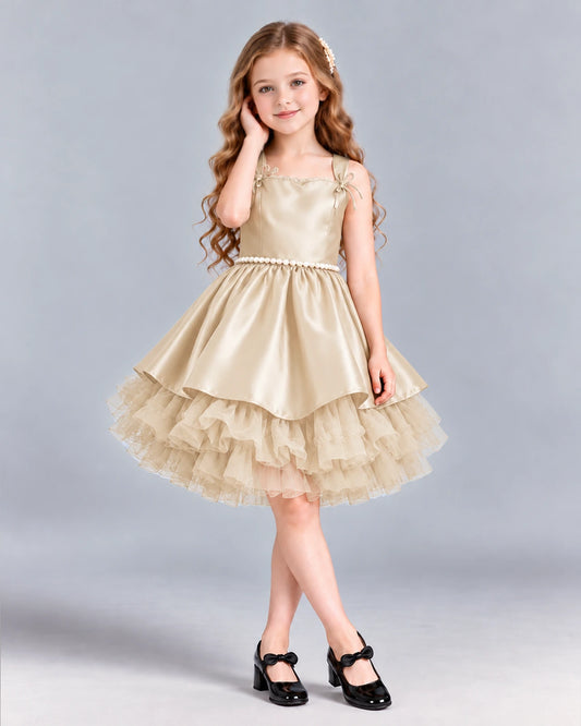 Champagne A-line Girls Formal Dress Front
