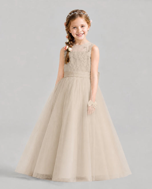Champagne A-line Flower Girl Dresses Front