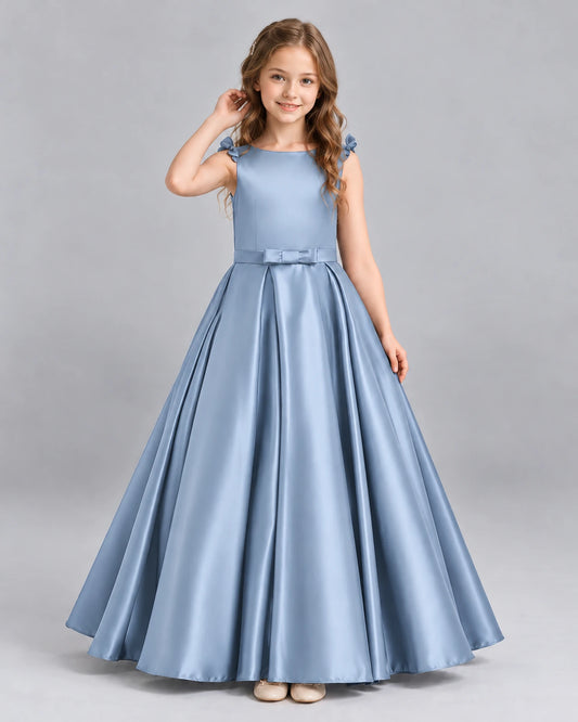 Dusty Blue Ball Gown Girls Formal Dress Front