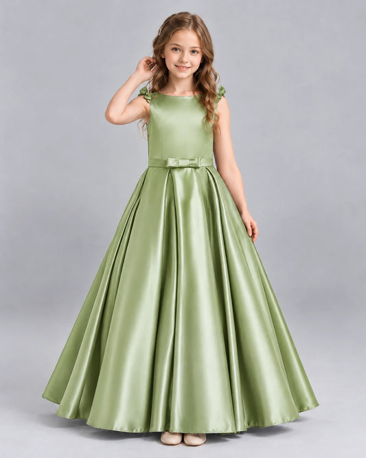 Sage Green Ball Gown Girls Formal Dress Front