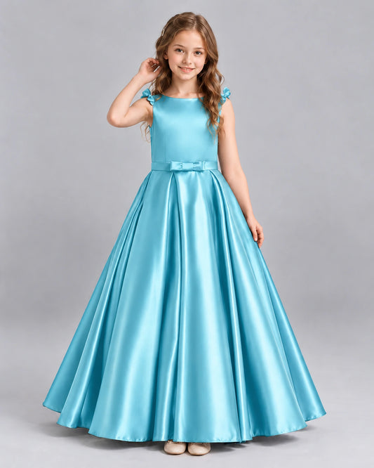 Sky Blue Ball Gown Girls Formal Dress Front