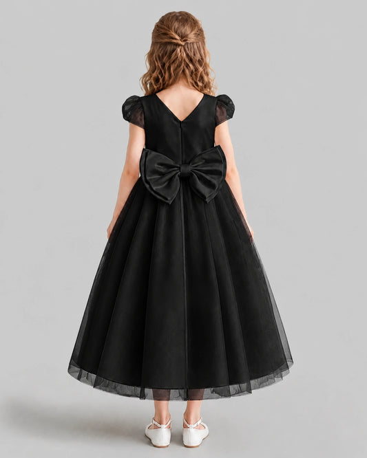 Black A-line Flower Girl Dresses Back
