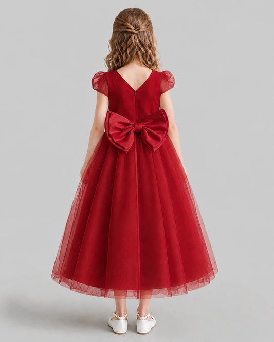 Burgundy A-line Flower Girl Dresses Back