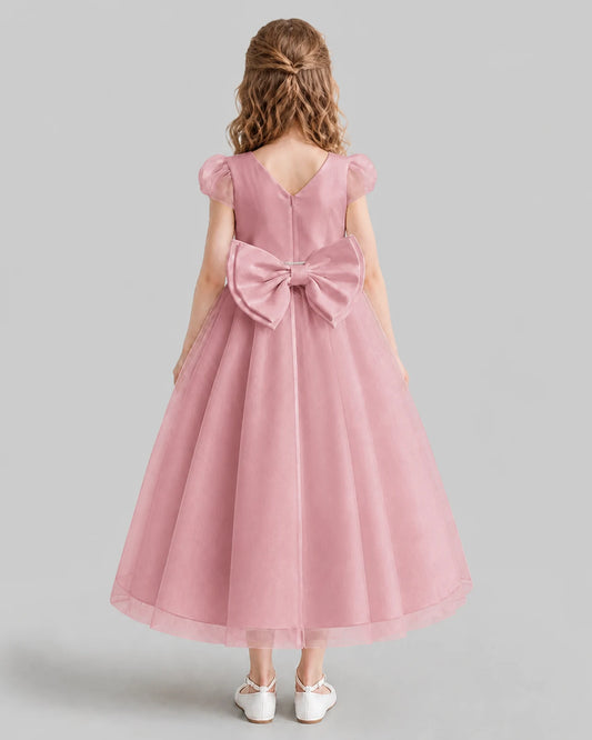 Blush Pink A-line Flower Girl Dresses Back
