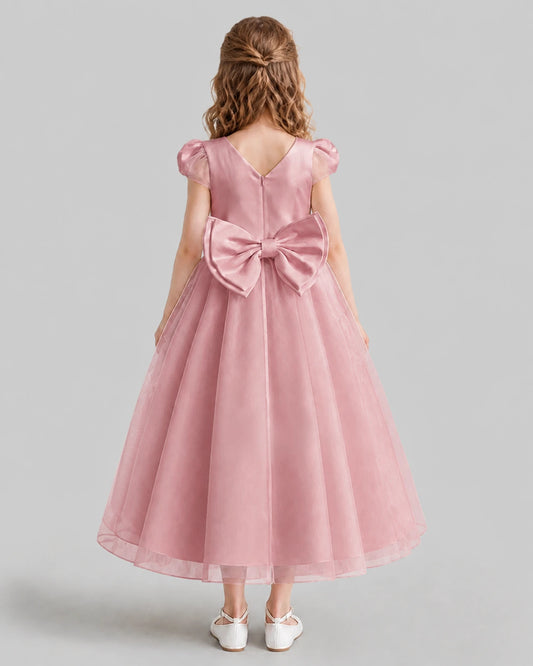 Blush Pink A-line Flower Girl Dresses Back