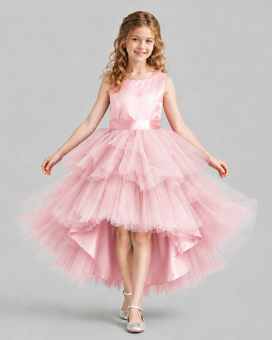 Pink Flared Girls Formal Dresses Front