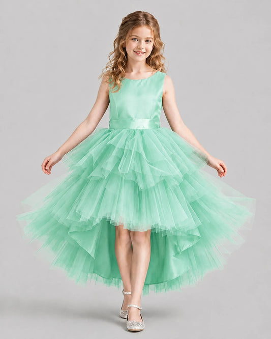 Turquoise Flared Girls Formal Dresses Front