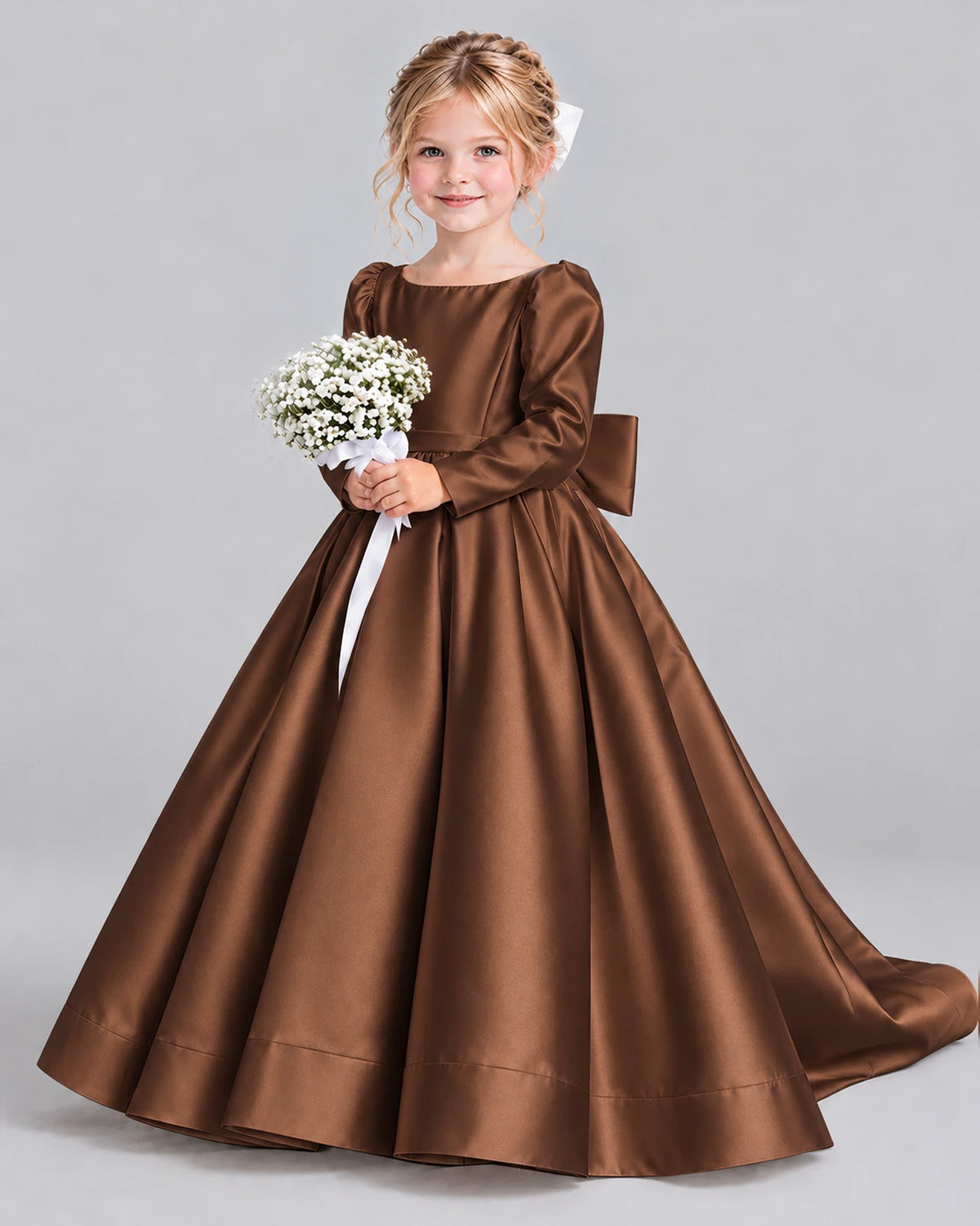 Chocolate Ball Gown Girls Formal Dress Front
