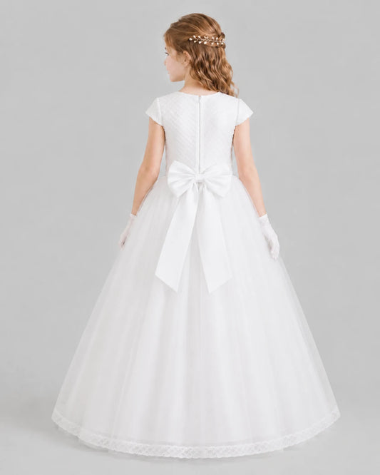 White Ball Gown First Communion Dresses Back