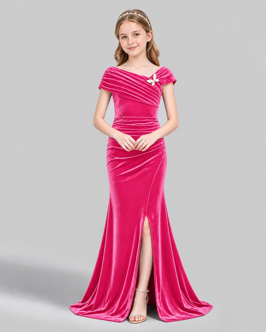 Hot Pink Mermaid Girls Formal Dress Front