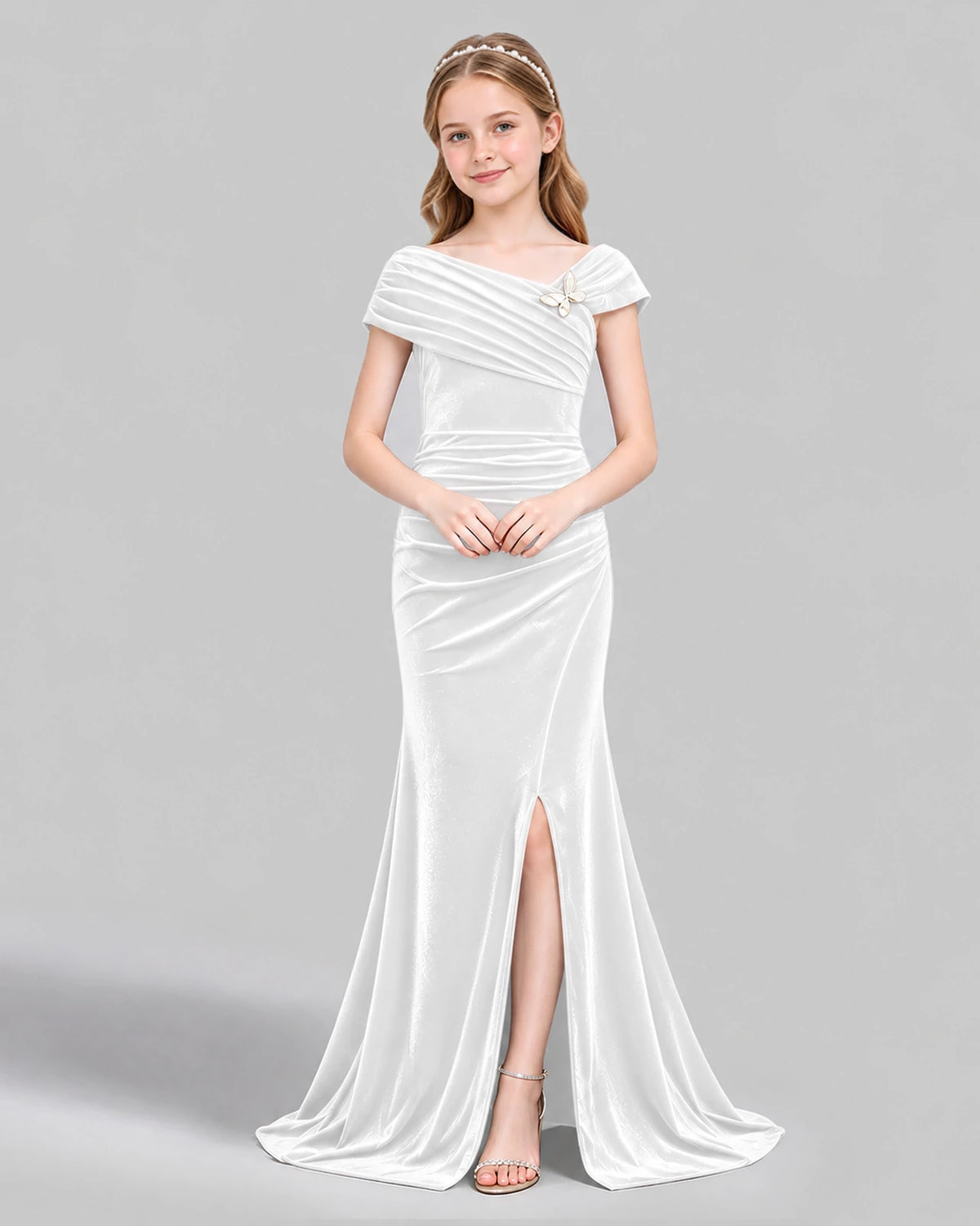 White Mermaid Girls Formal Dress Front