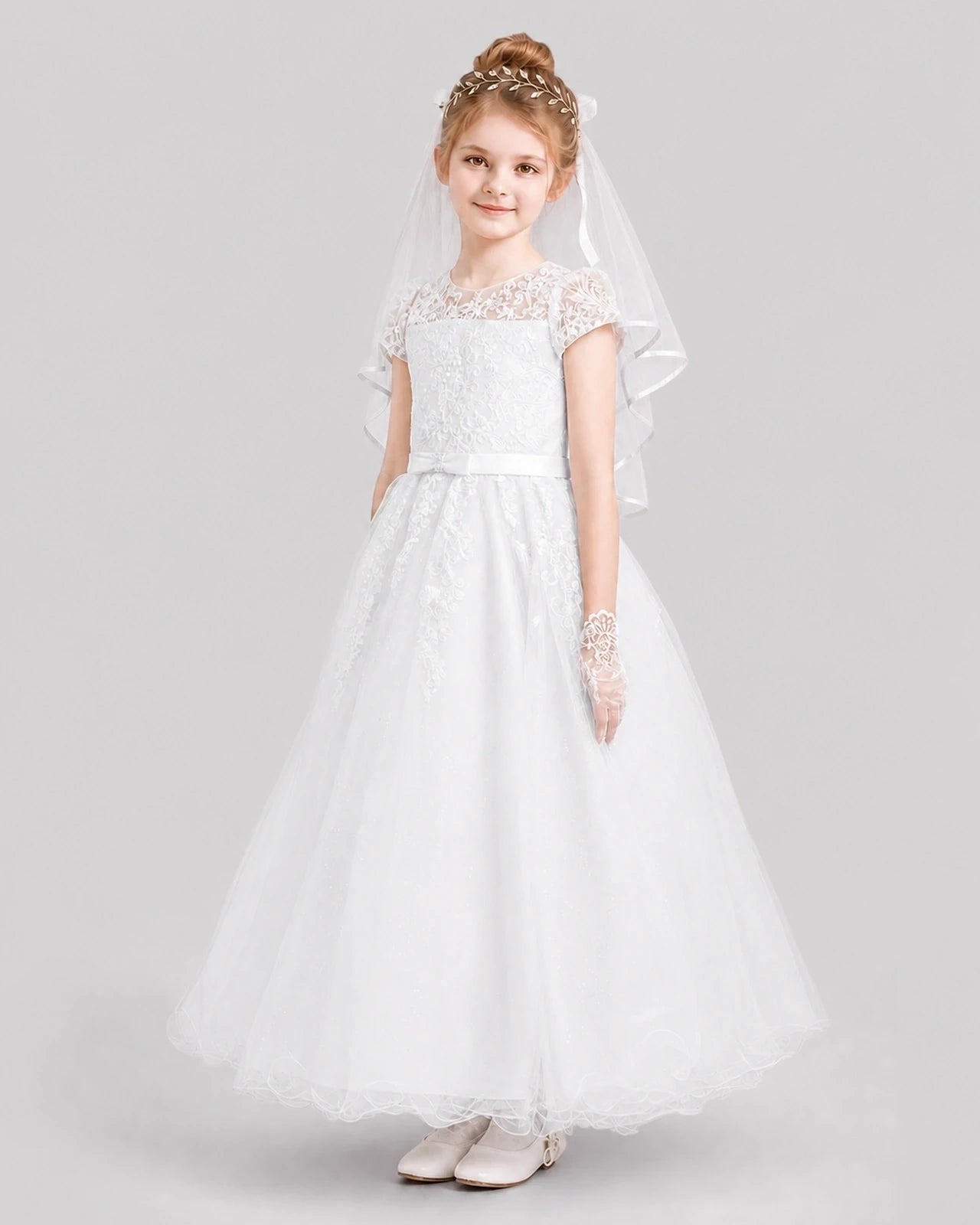 Dideyttawl Sparkle Tulle Lace Cap Sleeve Flower Girl Dress