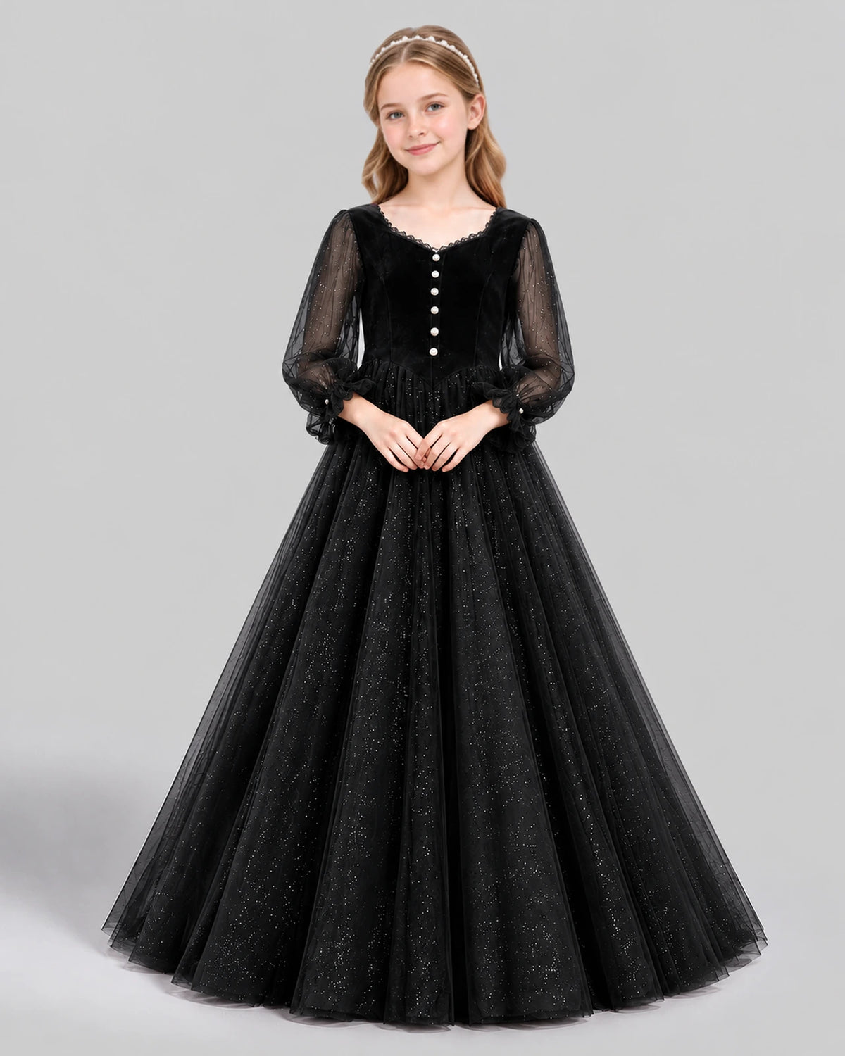 Black Ball Gown Girls Formal Dress Front