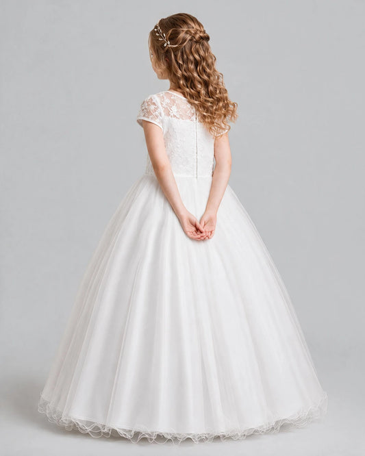 White Ball Gown First Communion Dresses Back