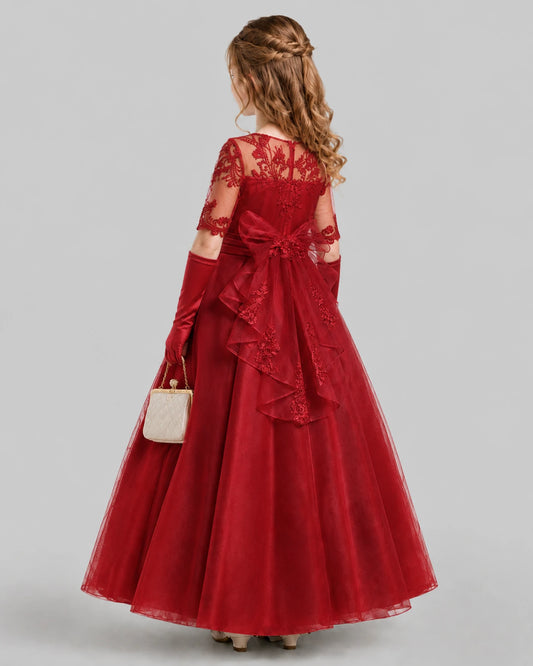 Burgundy A-line Junior Bridesmaid Dresses Front