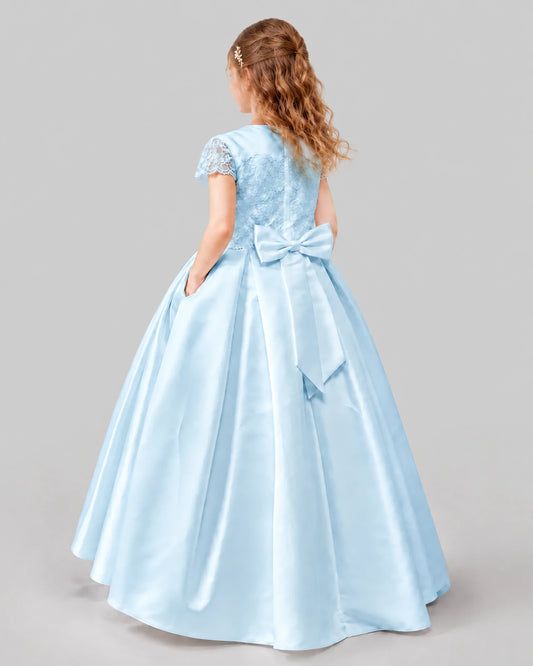 Baby Blue A-line Junior Bridesmaid Dresses Back
