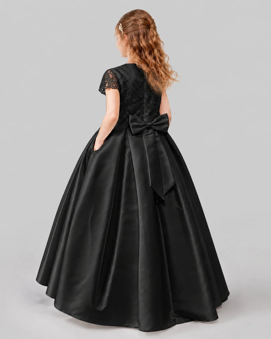 Black A-line Junior Bridesmaid Dresses Back