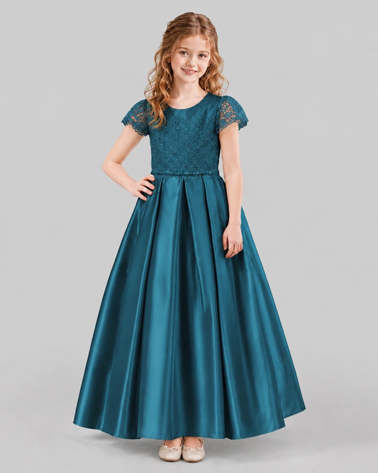 Teal A-line Junior Bridesmaid Dresses Front