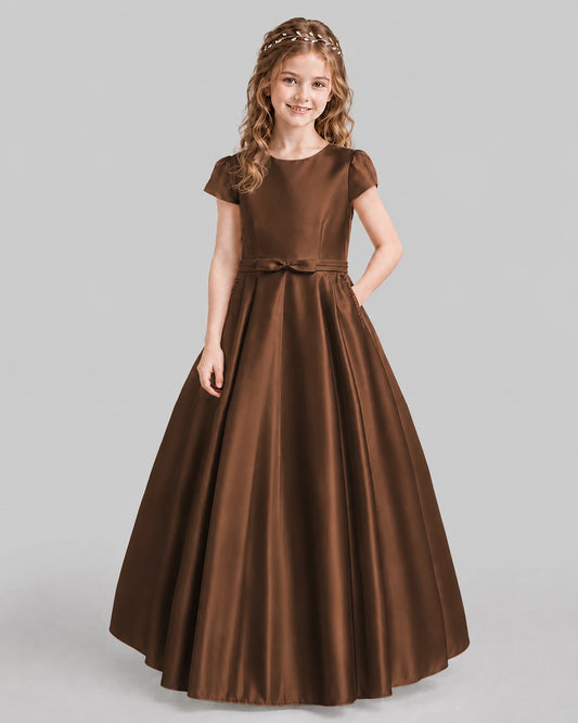 Chocolate A-line Junior Bridesmaid Dresses Front