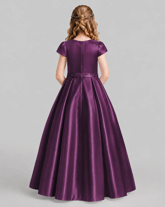 Grape A-line Junior Bridesmaid Dresses Back