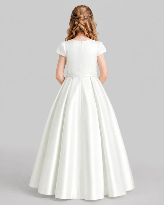 Ivory A-line Junior Bridesmaid Dresses Back
