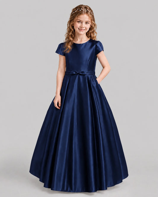 Navy Blue A-line Junior Bridesmaid Dresses Front