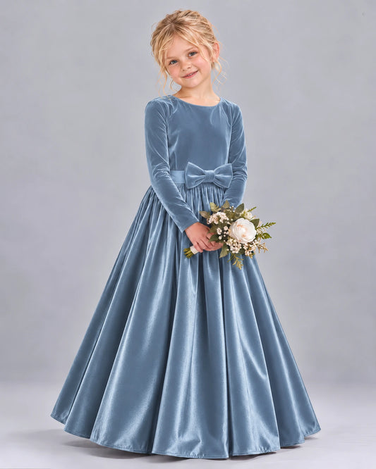 Dusty Blue Ball Gown Girls Formal Dress Front