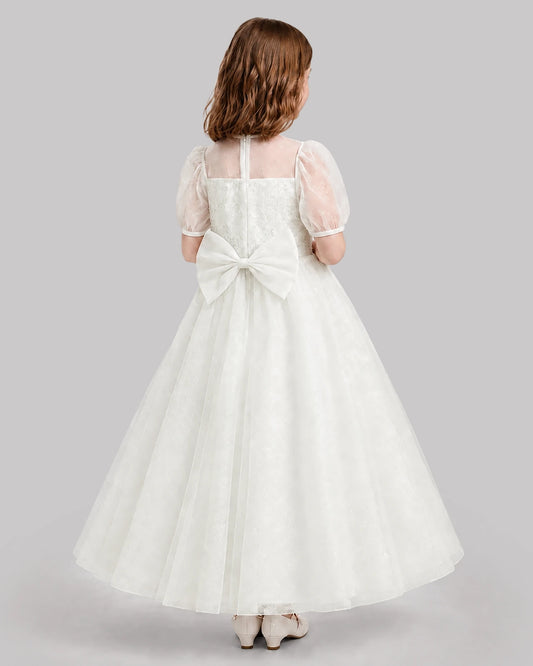 Ivory A-line Flower Girl Dresses Back
