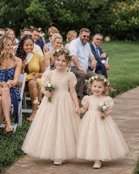 Champagne A-line Flower Girl Dresses Front