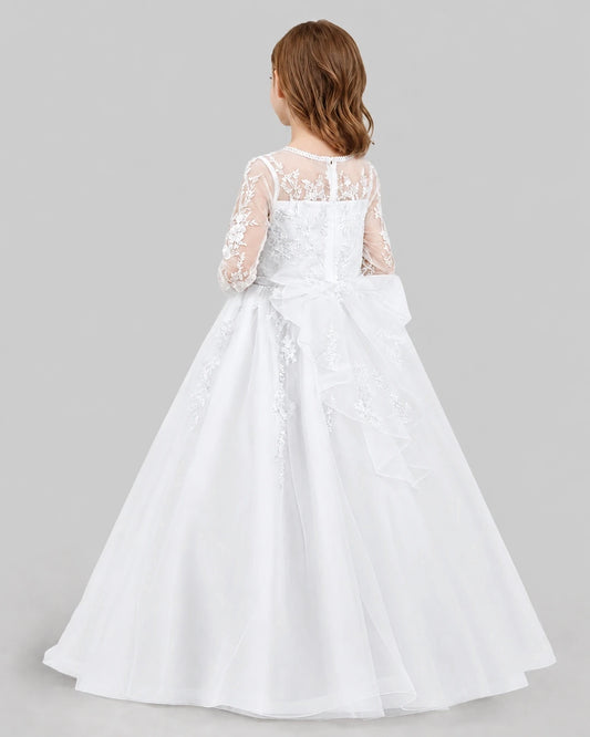 White Ball Gown First Communion Dresses Back
