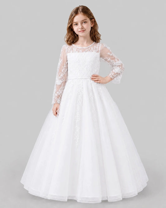White Ball Gown First Communion Dresses Front