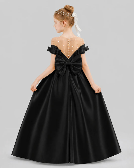 Black Ball Gown Girls Formal Dresses Back