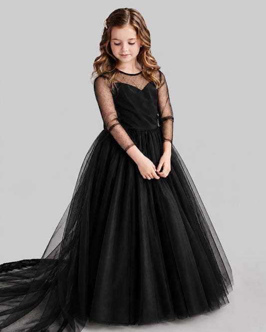 Black Ball Gown Girls Pageant Dresses Front